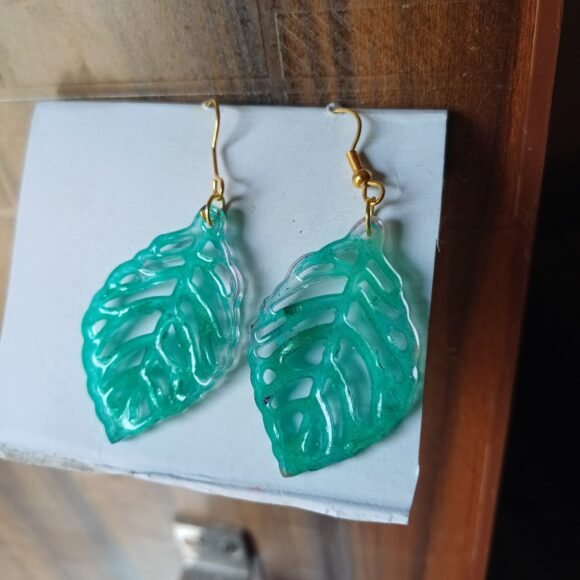 Aqua Leaf Resin Earings
